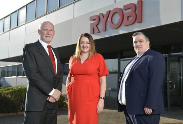 David Watson, managing director of Ryobi; Sandra Scannell, head of Business Support at NI Chamber and Aaron Ennis, head of North Business Centre at Danske Bank.