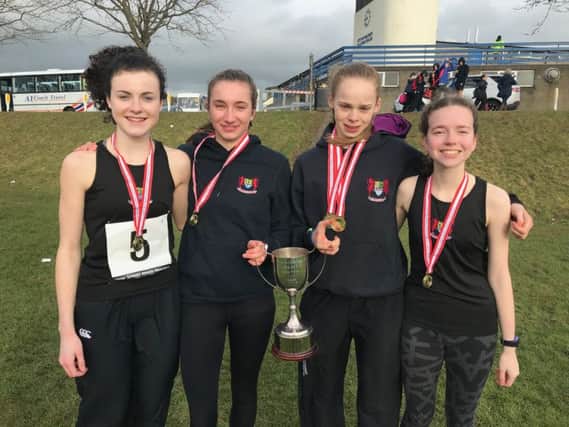 Pictured at the Ulster Schools Cross Country Championships are Inter Girls Team Nadia Radcliffe, Ruby McNiff, Bethany Nixon and Lucy Bradshaw from Banbridge Academy.