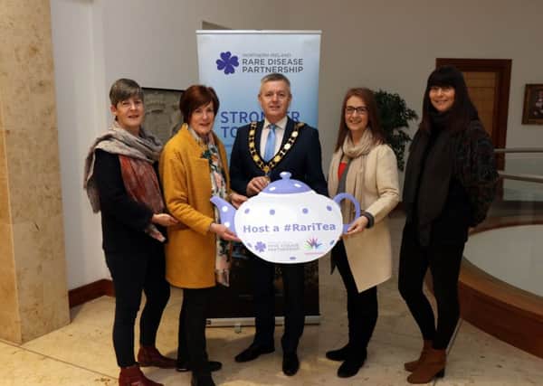 Grace Henry, Cllr Noreen McClelland, Mayor of Antrim and Newtownabbey, Cllr Paul Michael, Rhoda Walker Chair NIRDP and Ursula Fay Head of Arts and Culture, Antrim and Newtownabbey Council.