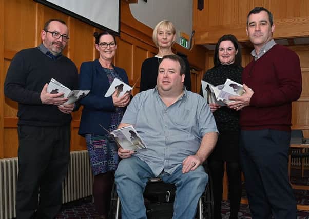 At the launch were (back, from left) Prof Kieran McEvoy (QUB), Lesley Veronica (Victims and Survivors Forum), Victims Commissioner Judith Thompson, Dr Cheryl Lawther (QUB), Alan Brecknell and (front) Paul Gallagher (both Victims and Survivors Forum)