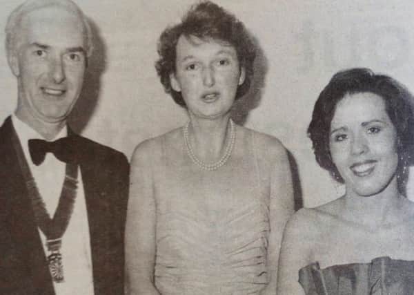 Pictured at the Carrickfergus Round Table Dinner Dance are John and Coliinette Gill with Stephen and Heather Best. 1991.