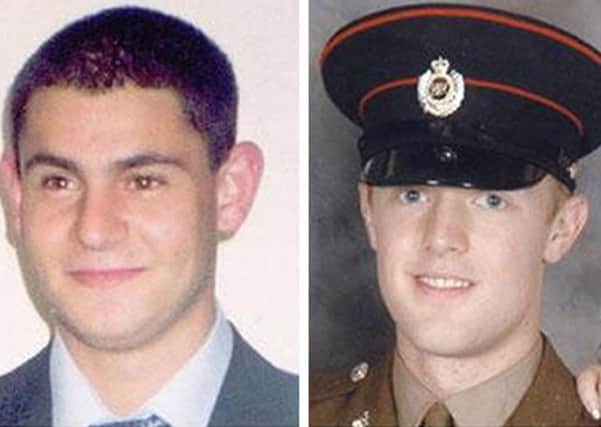 Patrick Azimkar (left) and Mark Quinsey were shot dead outside the Massereene Barracks on March 7 2009