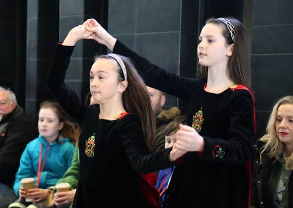 A giant celebration for St Patrick's Day as giants Finn and Benandonner join Irish dancers from the Dominic Graham School of Irish Dance! PICTURE KEVIN MCAULEY/MCAULEY MULTIMEDIA