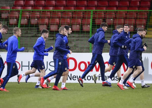 Northern Ireland players pictured during open training session on Monday ahead of the games against Estonia and Belarus in the Euro 2020 Qualifying