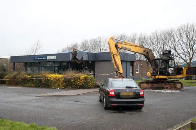 Substantial damage was caused to the bank during the ATM theft. Photograph by Declan Roughan.