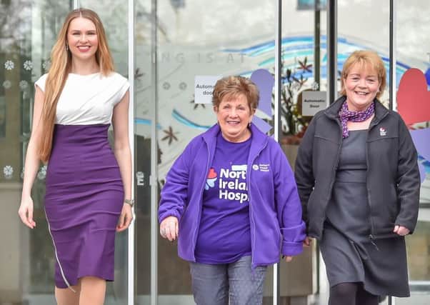 Former Blue Peter presenter and model Zoe Salmon, Olivia Nash, NI Hospice vice president and Hospice Nurse Specialist Ursula Mallon launch this years Hospice Walk.