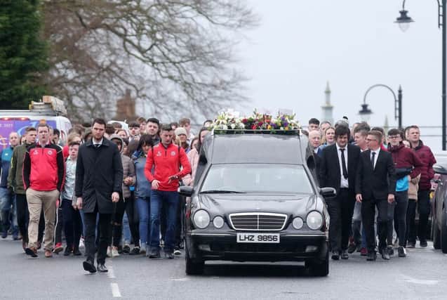 Press Eye Belfast - Northern Ireland 22nd March 2019

Funeral of 17-year-old Morgan Barnard at St Patrick's Church in Dungannon, Co. Tyrone.  Morgan died along with Lauren Bullock (17) and 16-year-old Connor Currie after an incident at the Greenvale Hotel in Cookstown on St Patrick's night. 

Picture by Jonathan Porter/PressEye.com
