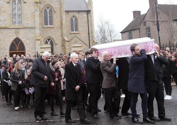 Press Eye Belfast - Northern Ireland 22nd March 2019  Funeral of 17-year-old Lauren Bullock at St Patrick's Church in DDonaghmore, Co. Tyrone.  Lauren died along with Morgan Barnard(17) and 16-year-old Connor Currie after an incident at the Greenvale Hotel in Cookstown on St Patrick's night.   Picture by Jonathan Porter/PressEye.com