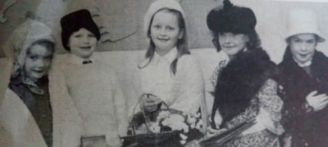 'The Dublin Ladies' who appeared in Torreagh Primary School's musical - Beth, Caroline, Emma, Joanne and Kate. 1989