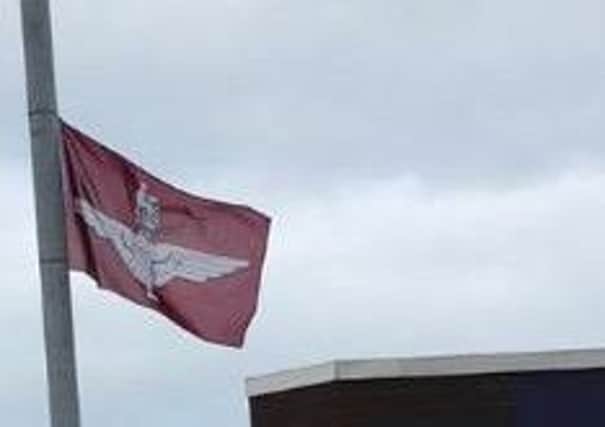A Parachute Regiment flag erected in Larne.