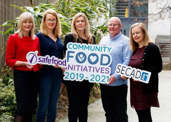 Pictured (L to R): Dr. Cliodhna Foley-Nolan, Director of Human Health & Nutrition at safefood; Fionnuala Dunleavey of the New Lodge Duncairn Community Health Partnership; Gillian Lewis of The Resurgam Trust, Lisburn; Kevin Campbell of Bogside and Brandywell Initiative Derry and Sinéad Conroy SECAD Partnership CLG.