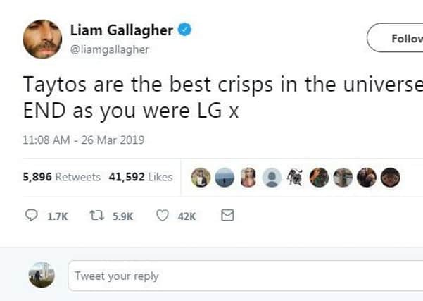 Liam Gallagher brands Tayto 'best in universe'