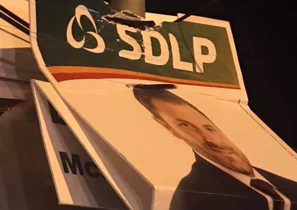 Posters of SDLP candidate Thomas Larkham have been vandalised in Craigavon