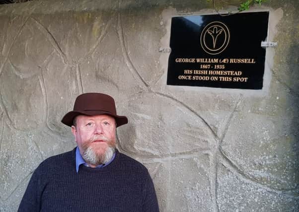 Jim Conway at the newly-erected AE plaque at St Peters GAA Club.