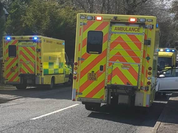 Ambulances at the scene of the crash earlier this afternoon