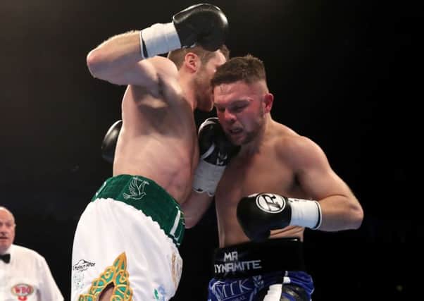 Luke Keeler (left) and Conrad Cummings did battle for a second time in the Ulster Hall on Friday night