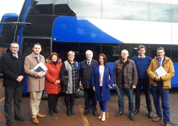 Translink bus and rail managers have engaged directly with local political representatives to discuss passenger transport in the Londonderry area.  The Meet the Manager event, hosted in Foyle Street Bus Centre in the city, provided a platform for discussion around a range of local transport matters, including: local bus and rail services, cross-border transport connections, Goldline services and an update on the ongoing North-West Multi-Modal Transport Hub project at the old Waterside Train Station, which represents an investment of around £27 million in the city.  Pictured are Brian Goodfellow, Translink Rail Events Manager; Gary Middleton MLA; Cllr. Patricia Logue; Cllr. Angela Dobbins; Ald Drew Thompson; Cllr. Shauna Cusack; Cllr. Eric McGinley; Tony McDaid, Translink Assistant Service Delivery Manager; and Cllr. John Boyle, Mayor of Derry and Strabane.