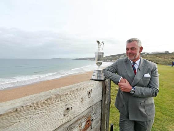 Former Open Champion Darren Clarke with the famous Claret Jug trophy at Royal Portrush which stages the 148th Open in July 2019