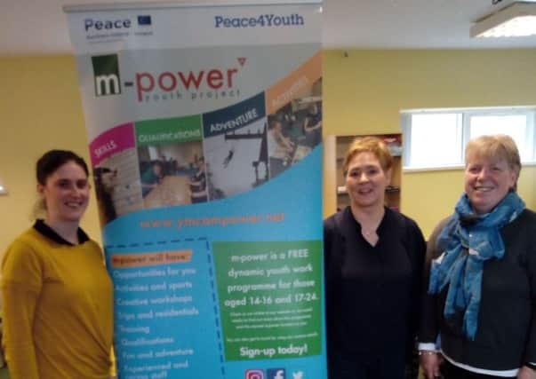Victoria McGookin, m-power project worker, Geraldine Stinton, m-power project coordinator and Joy McNally, general secretary, Larne YMCA.