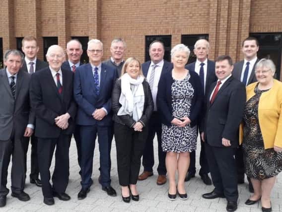 UUP leader Robin Swann pictured with candidates running in the forthcoming Council elections in Mid Ulster
