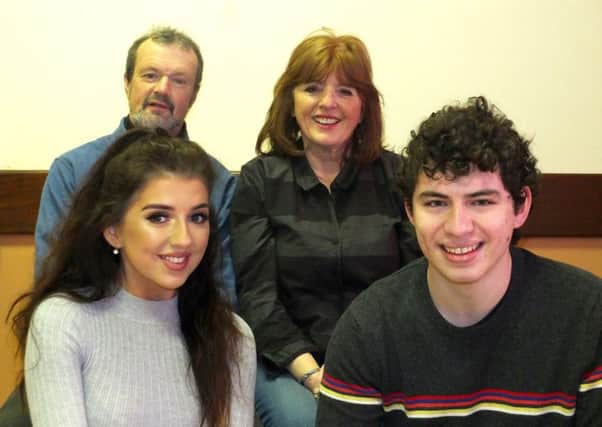 The cast of BLDS's 2019 Festival Show, Relatively Speaking. Back - Heaney Sayers and Sheila Mitchell. Front -  Sarah-Jayne McGill and Lucas Levy