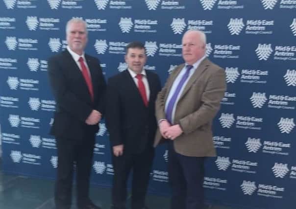 John McDermott, (left), Ulster Unionist Party leader Robin Swann MLA and Robin Stewart.