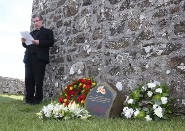 Rev Fr Raymond McCullagh at a special ceremony to remember those who lost their lives in the Girona tragedy. The event was held at St Cuthbert's Church near Dunluce Castle on the Causeway Coast, not far from Lacada Point where the galleass of the Spanish Armada foundered and sank in 1588. A memorial stone was unveiled at the church two years ago at the site of an unmarked grave where some of the Girona sailors were buried.
