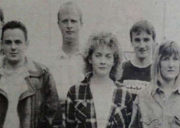 Young people from Larne who jumped with the Wild Geese Parachute Team in aid of Action  Cancer. 1989