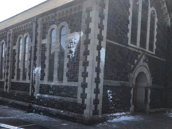 Sacred Heart Church was targeted by vandals sometime between midnight on Saturday and early this morning.