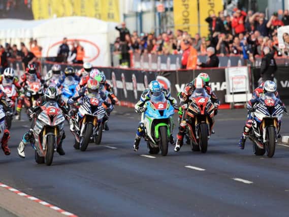 The start of the Thursday evening Superstock race in 2018, which was won by Peter Hickman (out of shot).