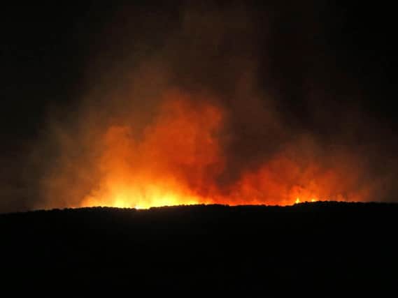 Wildfire rages across the Slievenorra Mountain near Cushendall on Monday night. Picture Steven McAuley/McAuley Multimedia