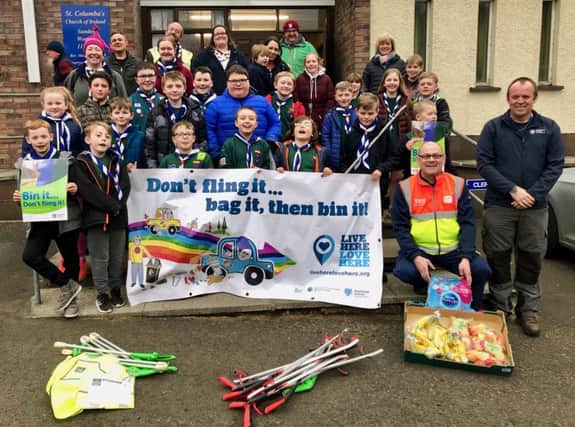 Ballymena scouts and cubs who  joined forces with Mid & East Antrim Council in organising a Community Clean Up at Sentry Hill.