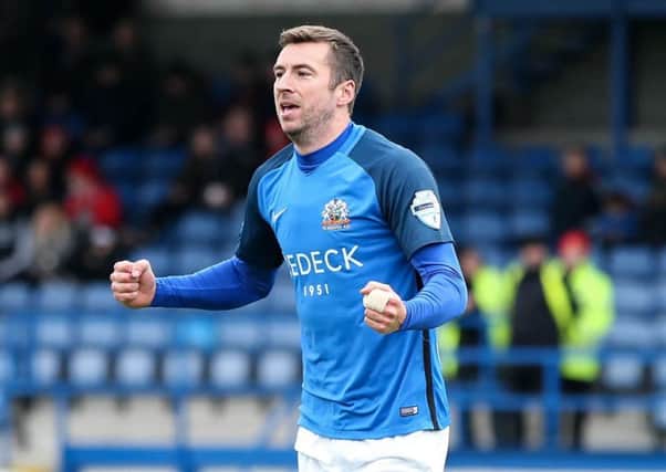 Stephen Murray celebrates during Glenavon's defeat of Cliftonville. Pic by INPHO.