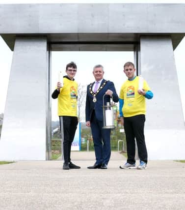 Mayor of Antrim and Newtownabbey, Councillor Paul Michael launches this years Darkness into Light which will take place at V36, Newtownabbey on May 11,at 4.15am.