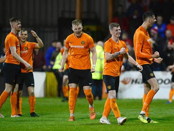 Celebration time for Carrick Rangers on Tuesday against Portadown.
