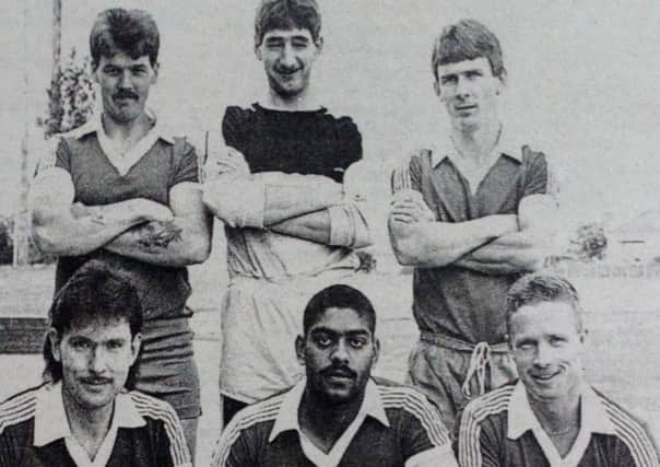 Forthill Swifts five-a-side football  team, winners of the Ballee Community High School Shield, and the Ballymena Civic Week Trophy. (Back row) J. Young, G. Foster, S. McCormick (front row) A. Taylor, D. White and P Reid. 1989.