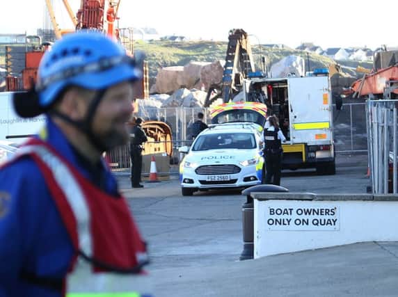02/05/19 Army carry out a controlled explosion on a suspected war time device at Portrush Harbour on Thursday evening, the device was uncovered during works being carried out at the harbour. Pic Steven McAuley/McAuley Multimedia