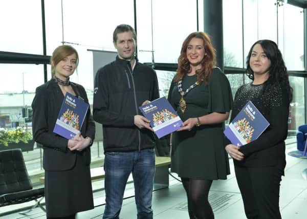 Pictured at the launch for the Jobs Fair are Rachel Doherty (GES), Nick Agnew (Dept. for Communities), Mayor Lindsay Millar, and, Charlotte McClean (Galgorm Resort and Spa)