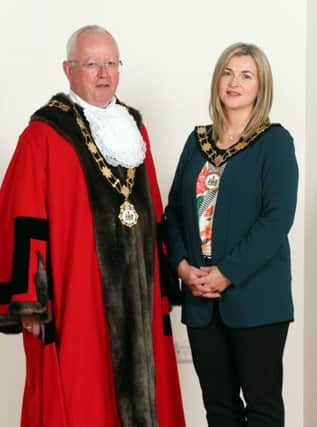 Mayor of Antrim and Newtownabbey, Alderman John Smyth, DUP, and Deputy Mayor, Councillor Anne Marie Logue, Sinn Fein.
