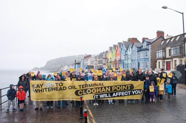 Opposition in Whitehead to the Cloghan Point development proposal. Pic by Rachel Louise Photography.