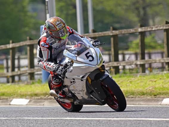 John McGuinness on the Norton SG8 Superbike during practice on Tuesday at the North West 200.