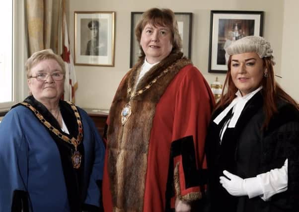 The Mayor of Mid and East Antrim, Cllr Maureen Morrow (centre), with Deputy Mayor, Cllr Beth Adger and Anne Donaghy, council chief executive.