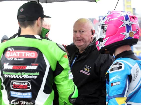 North West 200 Event Director Mervyn Whyte with James Hillier (left) and Lee Johnston on Saturday.