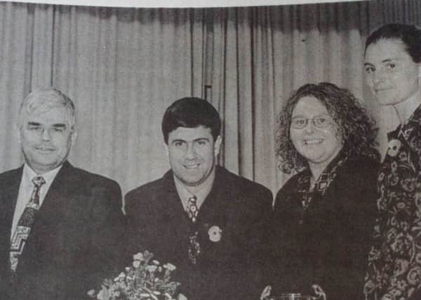Straid YFC member Joanne Jenkins (second right) who won the Heron Cup at the recent YFCU public speaking final pictured with sponsors and representatives of YFCU. 1997
