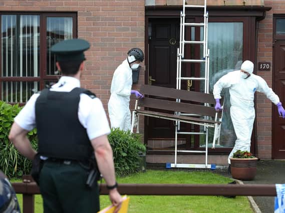 Police at the Scene after shots were fired at a house  on Ballynamoney Road in Lurgan in County Armagh, Pic  Colm Lenaghan/Pacemaker