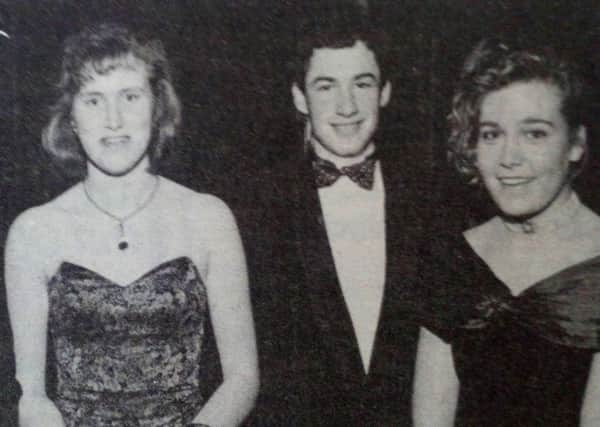 From left: David Mmoore, Oonah Boyce, David Humpreys and Barbara Law at the Ballymena Academy Sixth Form Dance. 1989