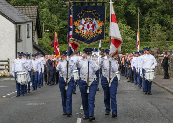 Colour Party of Lambeg Orange and Blue Flute Band. Pic by Norman Briggs rnbphotographyni