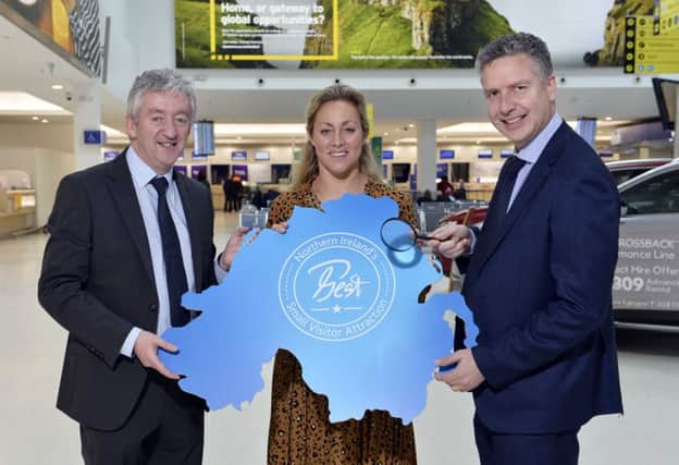 John McGrillen, CEO Toursim NI; Katy Best, commercial and marketing director at Belfast City Airport; and Jason Powell, toursim marketing manager, Mid and East Antrim Borough Council.