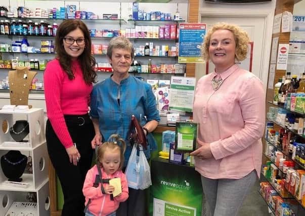 Kennedy's Pharmacy customer Anna Martin with Georgina from Revive and Sarah McBride, Pharmacist Manager