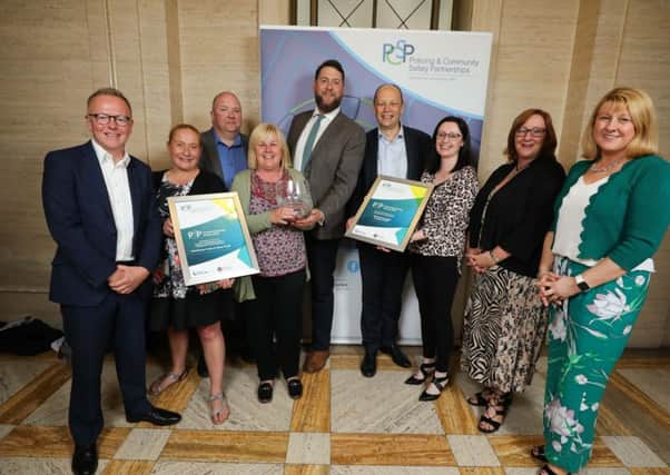 Representatives from Causeway Coast and Glens Policing and Community Safety Partnership (PCSP) pictured at the first ever PCSP Community Safety Awards with the award for Excellence in Collaboration.
